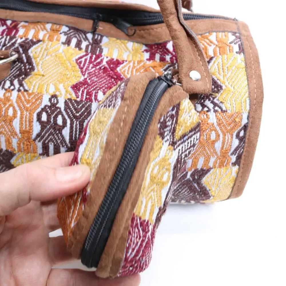 Vtg Guatemalan Duffle Handbag S Multicolor Embroidered w Pouch Purse Satchel Bag